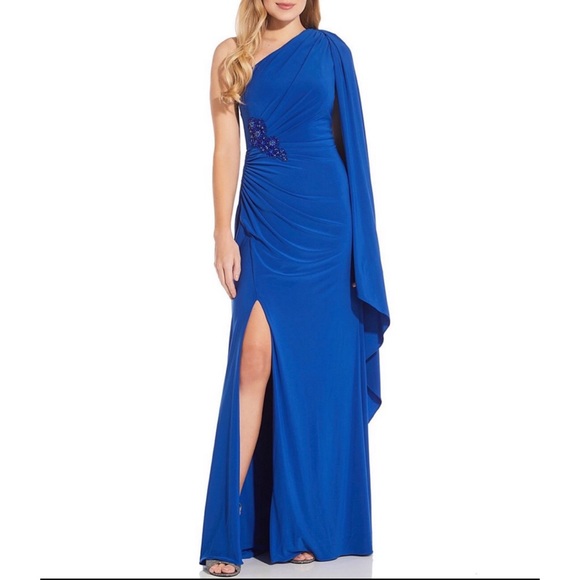 Adrianna Papell Dresses & Skirts - One Shoulder Beaded Brooch Draped Formal Gown